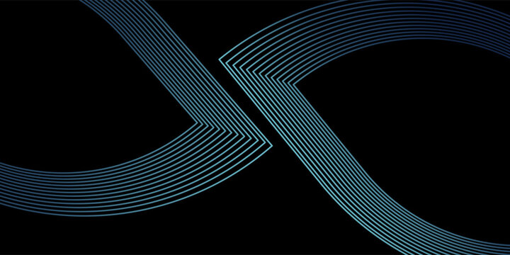 Modern black background with 3D glowing blue techno layers and drop shadow, on a dark space, decorated with special elements. Suitable for banners, and flyers.