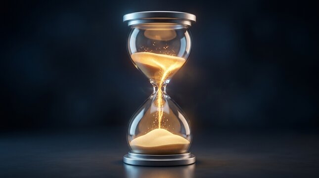 Hourglass with golden sand flowing downward symbolizing time, countdown, and opportunity