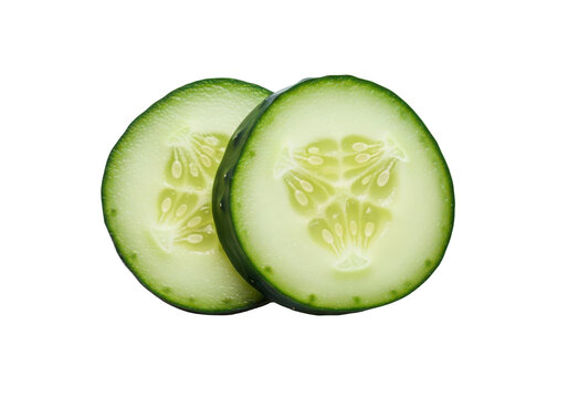 Two fresh cucumber slices isolated on transparent background