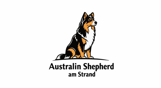 Stylized dog breed sitting on white background with text