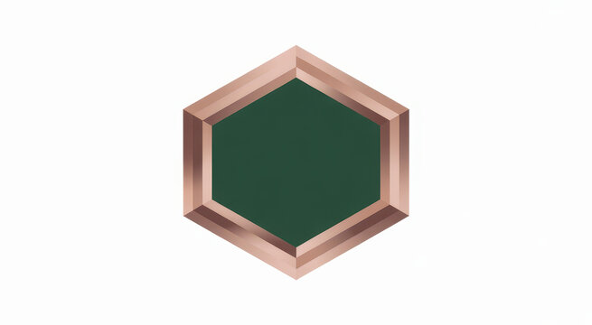A single green hexagon shape with a metallic rose gold border isolated on a white background