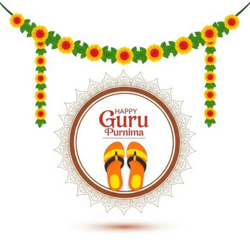 Guru Purnima celebration with marigold garland and traditional sandals inside mandala