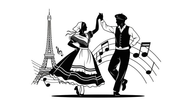Couple Dancing Tango with Eiffel Tower in Background.