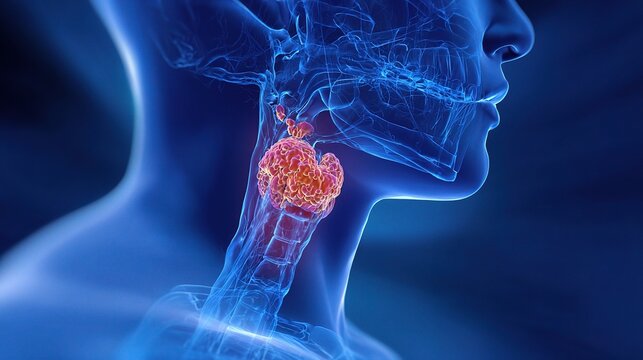 Medical illustration of laryngeal cancer, covering laryngeal tumor pathology, ENT diagnosis, clinical staging and professional treatment solutions for head and neck oncology research