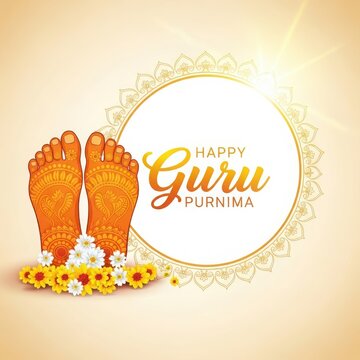 Ornate Feet adorned with Henna during Guru Purnima Festival with Floral Garland and Sunburst