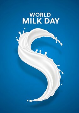 World Milk Day celebration with a splash of milk on blue background