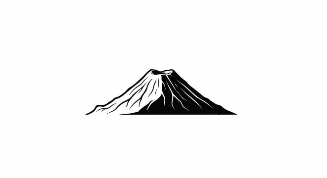 Stylized black and white illustration of a conical volcano
