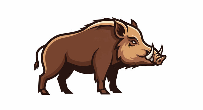 Stylized illustration of a brown wild boar with tusks and bristly mane