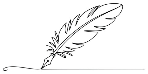 Obraz premium Continuous line drawing of a vintage feather quill pen