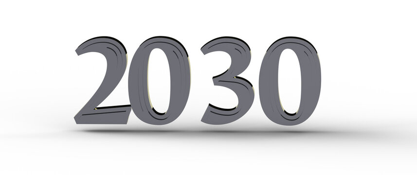 Abstract 3D illustration of the year 2030, representing future concepts and the next decade with mo