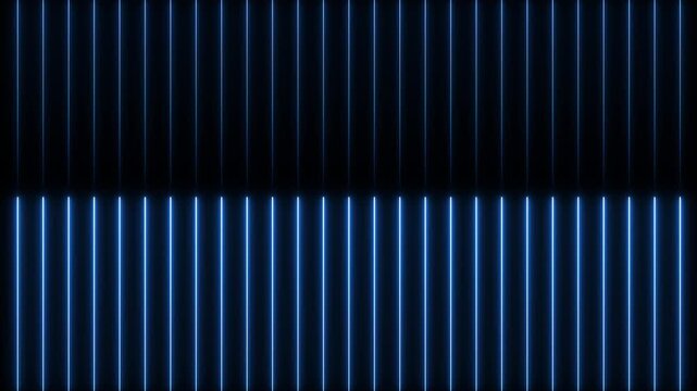 glowing neon blue lines moving on seamless loop on black background. Vertical new line animation. On dark background.