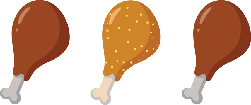Fried chicken drumsticks collection with crispy and glazed styles, tasty fast food cartoon vector illustration isolated on white background