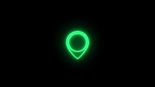 location Icon Neon Light Glowing blue Bright Symbol. Cartoon glowing neon line Map pin icon on black background. Navigation, pointer, location, map, gps, direction, place, compass, search concept.