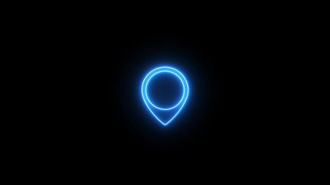 location Icon Neon Light Glowing blue Bright Symbol. Cartoon glowing neon line Map pin icon on black background. Navigation, pointer, location, map, gps, direction, place, compass, search concept.