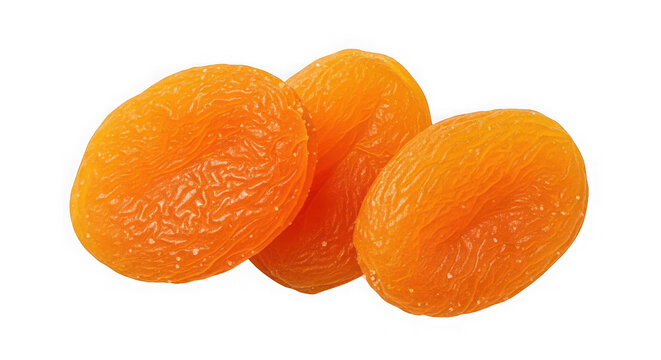 Three dried apricots isolated on transparent background