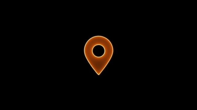 A neon GPS status on a black background.blue Neon map pin icon. Glowing neon sign, outline pointer pictogram. Neon Location Icon. Glowing Pin Location Symbol. Futuristic Smart Location Pin Icon