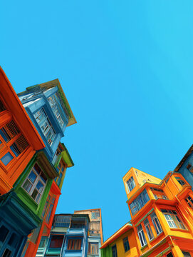 Colorful buildings in balat istanbul under blue sky