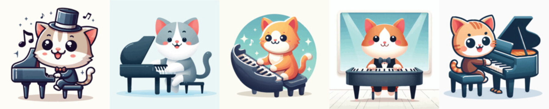 Vector of cat play piano
