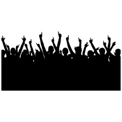 Fototapeta premium Excited Crowd Cheering with Arms Raised Silhouette, Black and White