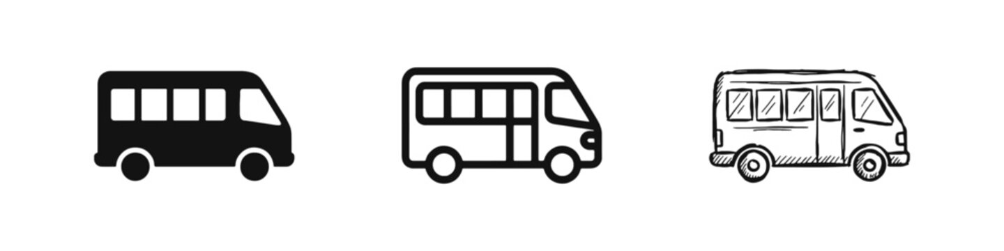 Passenger Bus and Van Icons Set for Transport and Commuting