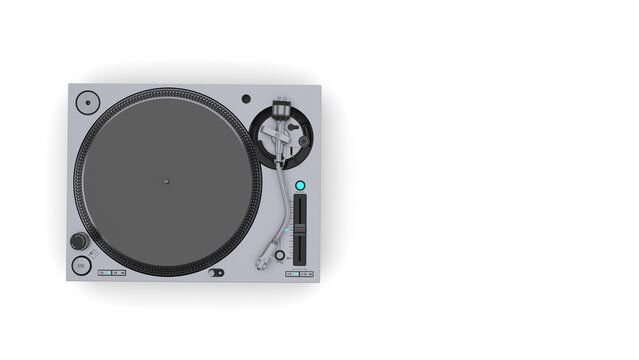 Silver modern turntable record player top view isolated on white background, 3d rendering