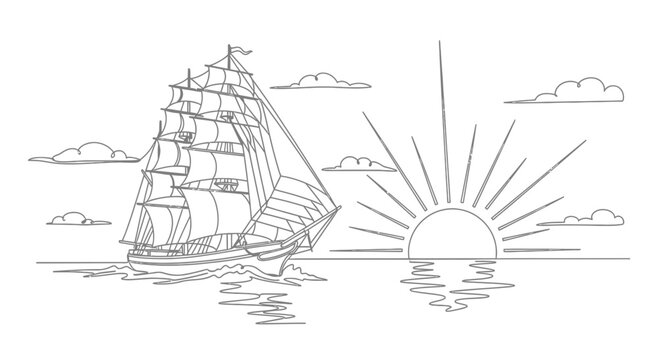 Sailing Ship on the Water Surface.