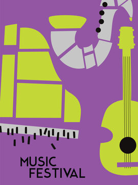 Abstract Music Festival Background with Piano, Colorful Jazz Design