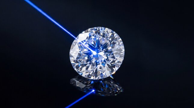 A radiant gemstone with a precision-cut sparkles and reflects light, sitting against a dark reflective backdrop and creating an eye-catching illustration.