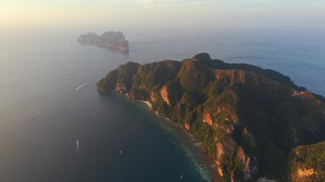 Aerial View at Sunset of Koh Phi Phi Rocky Island in Thailand