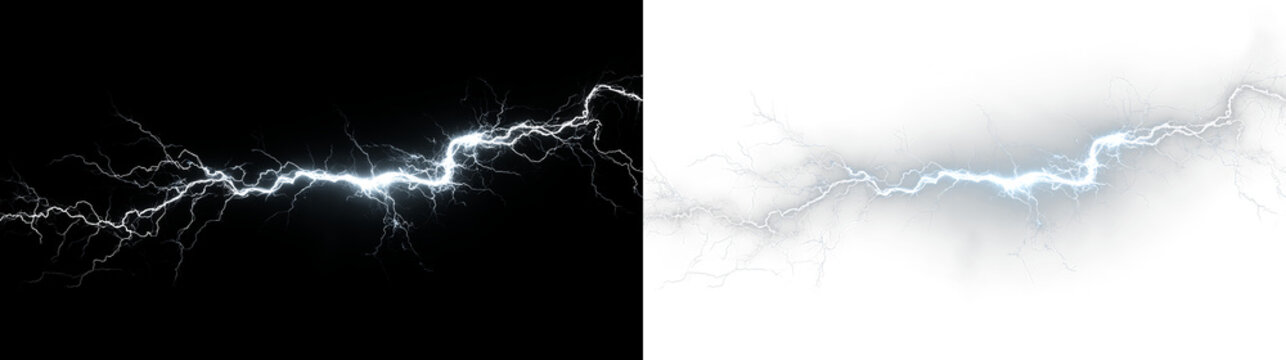 Blue and white light moves across isolated on transparent and black background during a storm or electrical event, showcasing energy and brightness in a striking display, light overlay, PNG