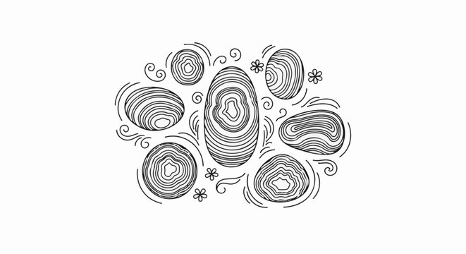 Whimsical black and white illustration of natural agate slices, stylized with curves