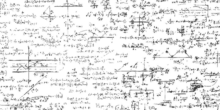 Complex handwritten mathematical equations and scientific formulas in seamless abstract background pattern vector illustration.