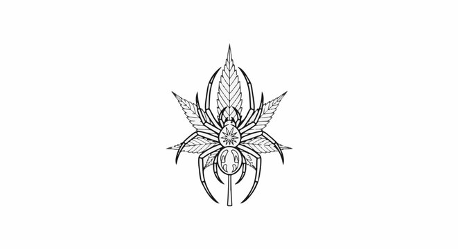 Stylized spider with radiating leaves, symbolic blend of nature and arachnid