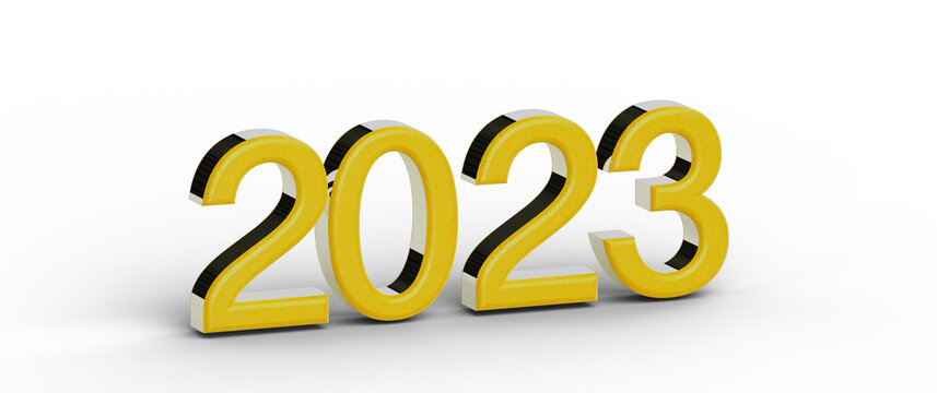 2023 New Year celebration design with yellow numbers, isolated on white background. Perfect for holiday greeting cards a