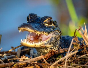 Fototapeta premium Baby Alligator Open Mouth.