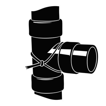 T-shaped pipe junction secured with a rope. Plumbing and industrial connection vector illustration. Isolated on transparent background