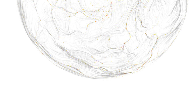 Artistic abstract illustration featuring elegant flowing lines within a sphere, with a se