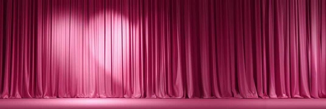 Elegant pink curtains drape gracefully, inviting anticipation for a performance.
