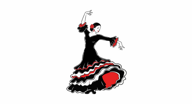 Elegant flamenco dancer in black and red attire, captured mid-performance