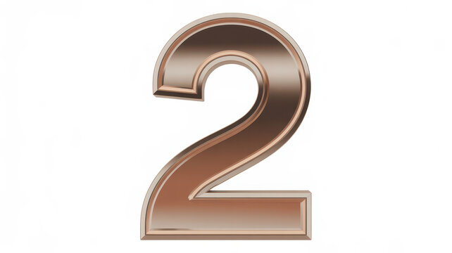 A single metallic number two digit with a bronze finish isolated on a plain white background