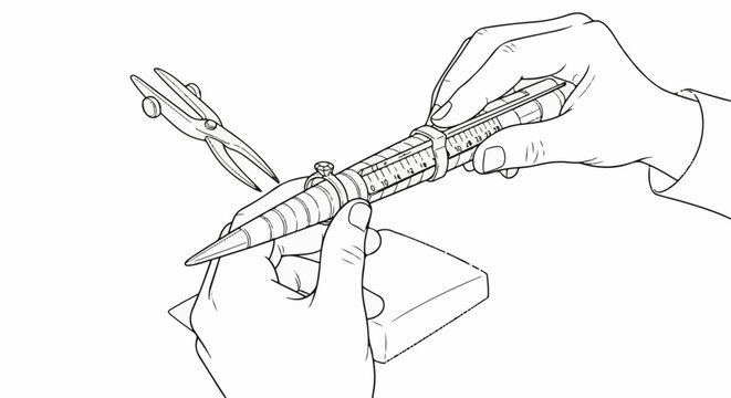 Hands measuring ring size with a calibrated taper gauge and pliers