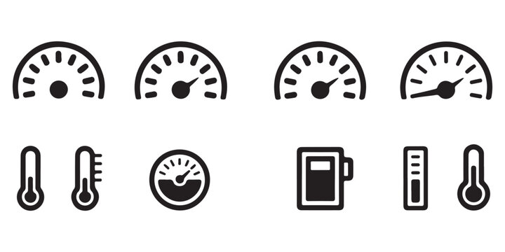 Car Dashboard Gauges and Thermometers Solid Icons Set