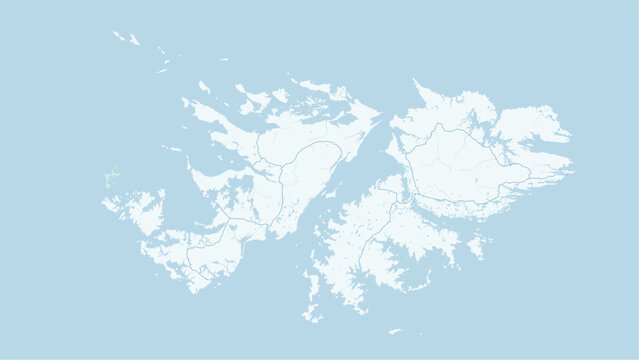 Modern minimalist vector map of Falkland Islands (Islas Malvinas). High-quality scalable illustration of East and West Falkland coastline for travel posters and infographics.