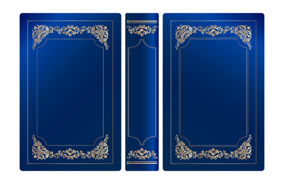 Old book covers design template classic ornament Royal Victorian style golden floral frames. Realistic vintage book ornate black cover luxury elegant gold border spine corner decor isolated vector set