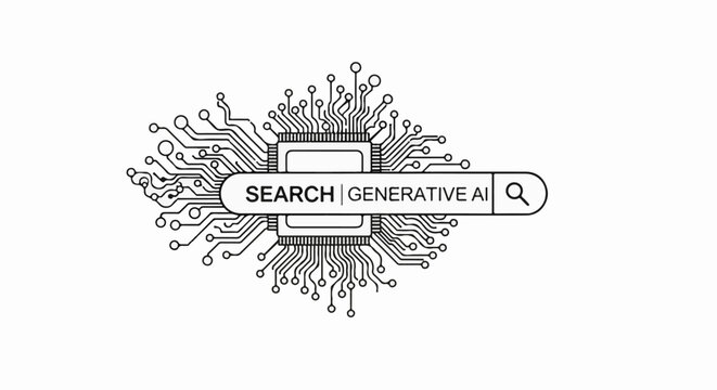 Central circuit board with search bar and generative AI text