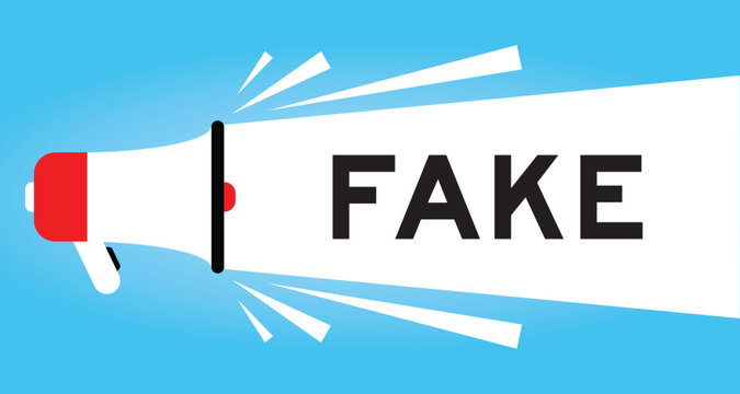 Color megaphone icon with word fake in white banner on blue background