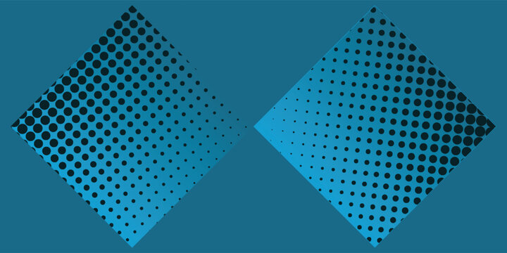 Abstract teal background featuring two symmetrical blue rhombus shapes with a dark halftone dots pattern. Modern minimalist geometric design for creative tech branding and professional digital posters