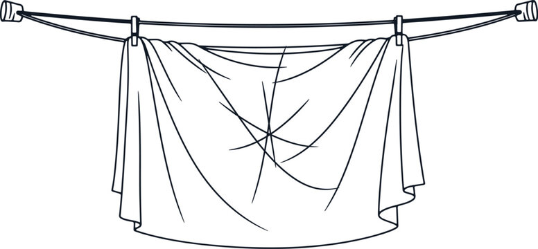 Hand drawn sheet laundry hanging on clothesline vector illustration with transparent background.