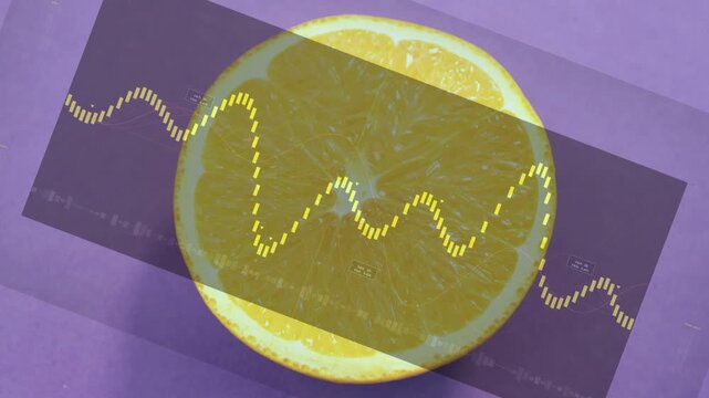 Yellow dashed waveform appearing from left, moving on diagonal strip over orange half, signaling