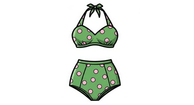 Green polka dot bikini swimsuit illustration